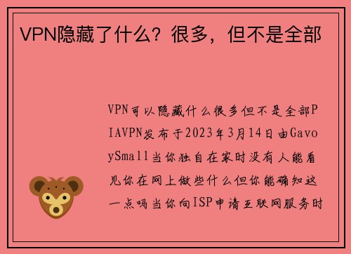 VPN隐藏了什么？很多，但不是全部 